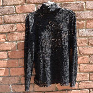Apt. 9 Black Stretch Lace Turtle Neck with Long Sleeves XL